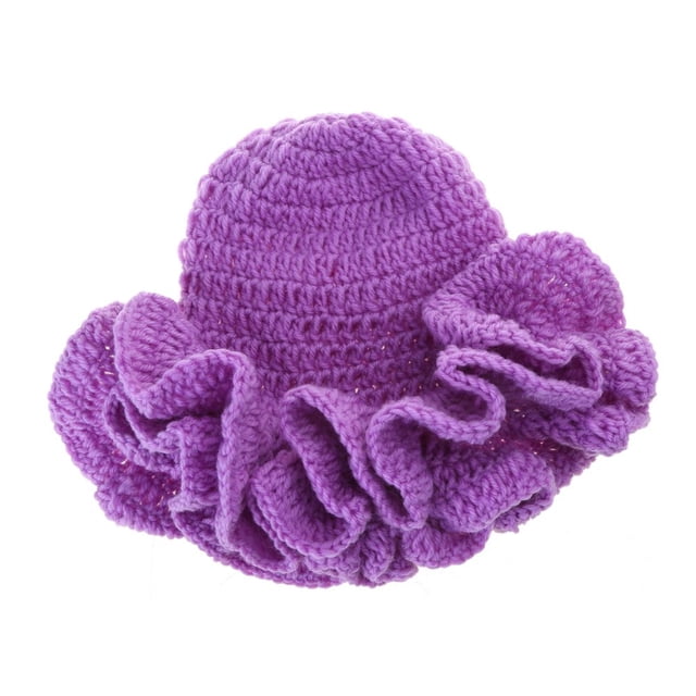 Dsseng Sweet Girls Crochet Ruffled Brim Bucket Hat Cute Ladies Fisherman Hat Exaggerated Style Teens Winter Windproof Hat