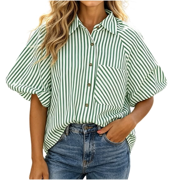 Sexlip Women's Blouse Short Sleeve Casual Button Down Style Stylish Look Versatile Styling Breathable Wear Fashion Forward Green L