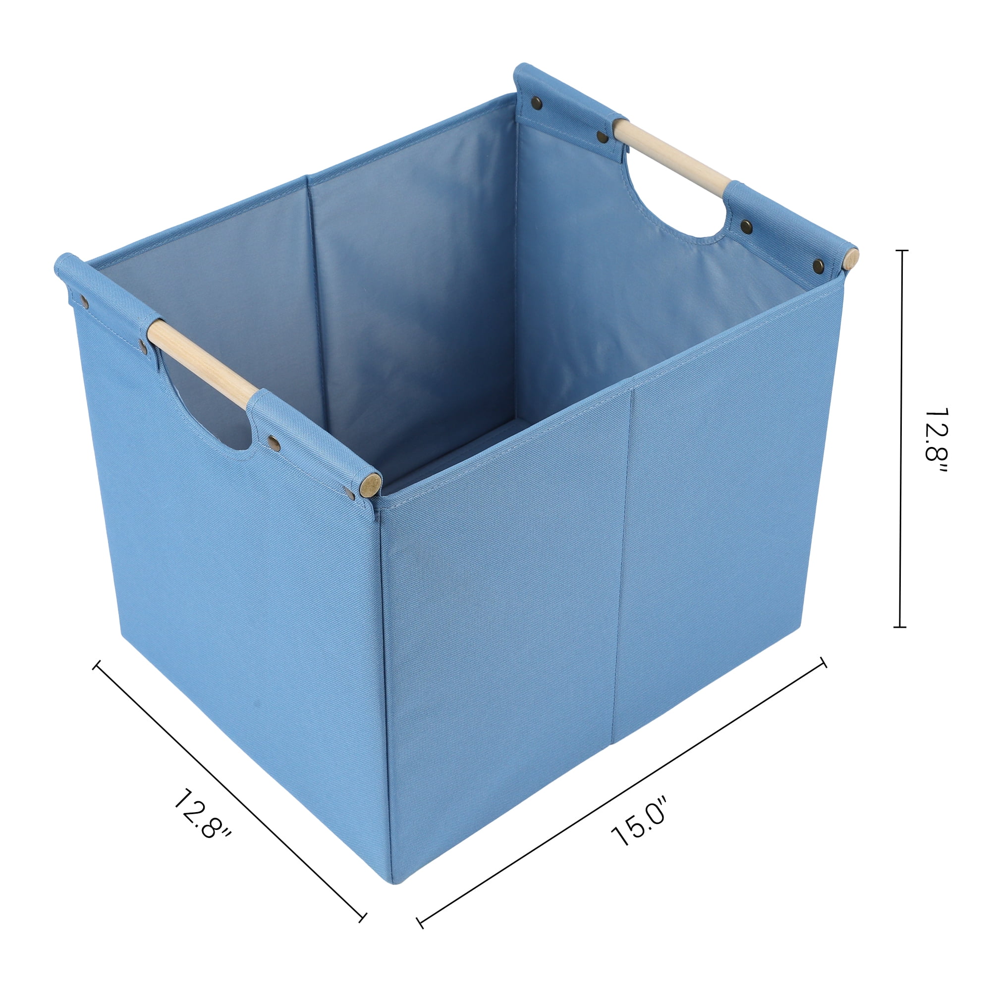 Unique Bargains Fabric Storage Bin with Wooden Handles Blue 15*12.8*12.8