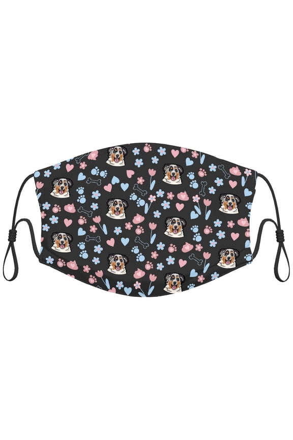 Cute Australian Shepherd Dog Graphic Printed Cloth Face Masks Reusable Washable Adjustable for Child (1 PCS)