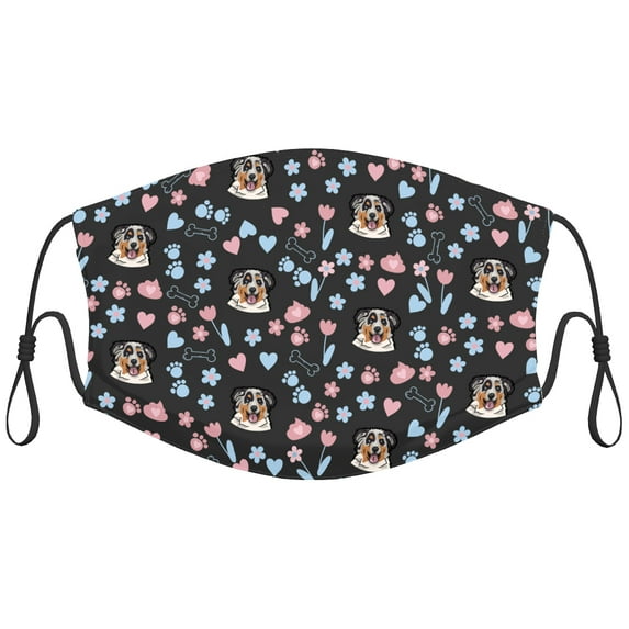 Cute Australian Shepherd Dog Graphic Printed Cloth Face Masks Reusable Washable Adjustable for Child (10 PCS)