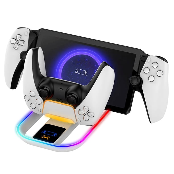Base de carga para mando PS5 y PS Portal, base de carga con luz RGB multicolor y cable de carga