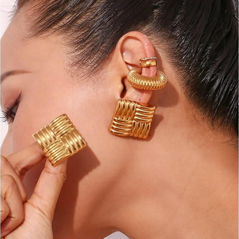 Big Chunky Gold Earrings,14K Gold Plated Trendy Hypoallergenic