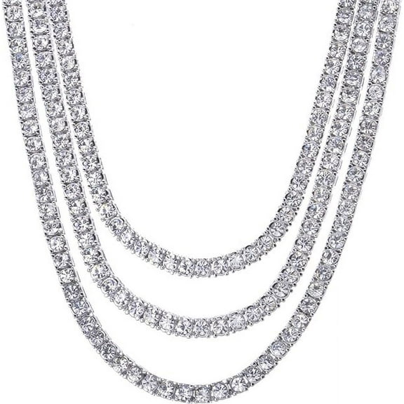 20" / 22" / 24" Triple SET LAB Diamond Iced Out 4 mm CZ Silver Plated Tennis Necklace / Metaltree98