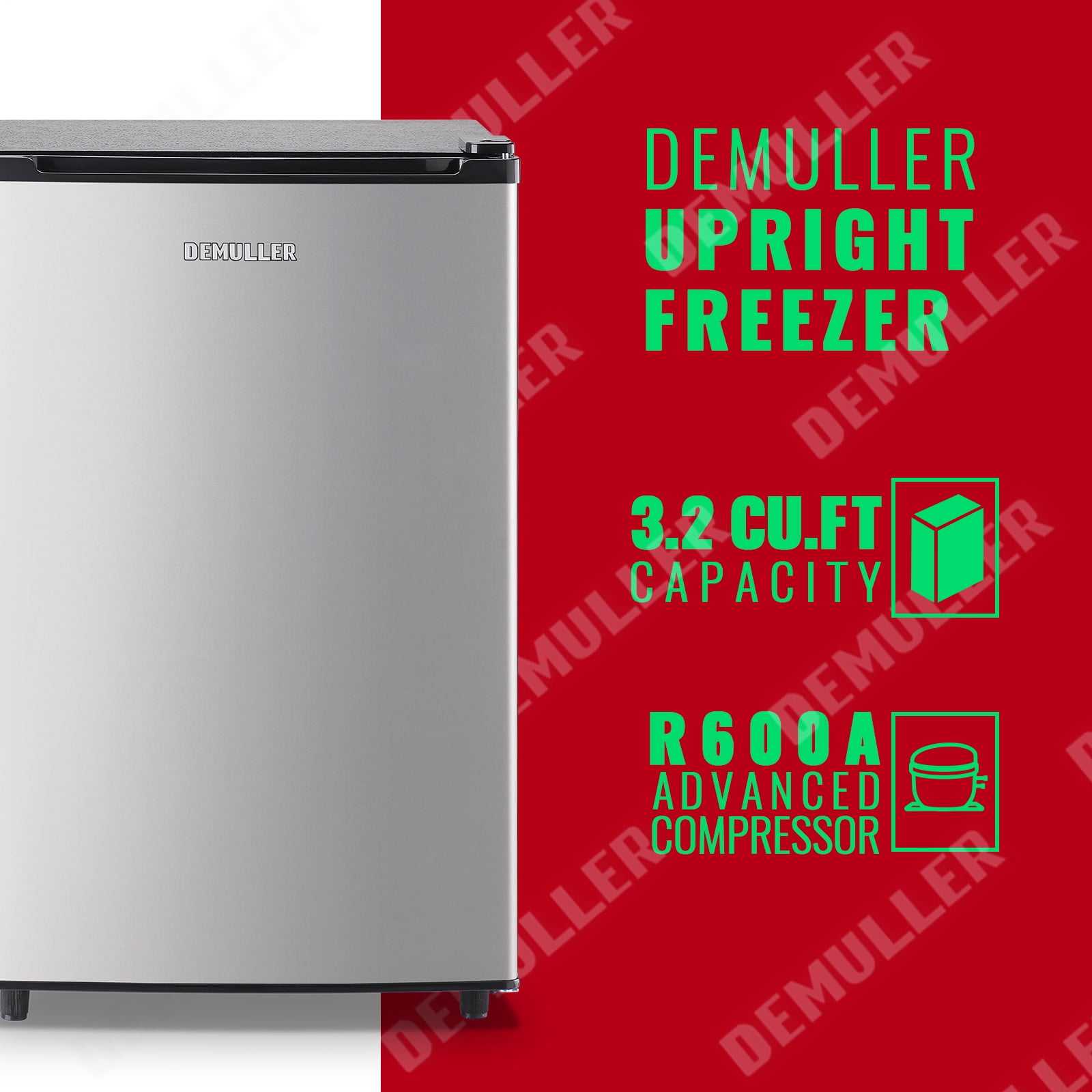 Demuller Upright Freezer 3.2 Cu.ft Freezer 7-speed Temperature Control Fix Shelves Silver New