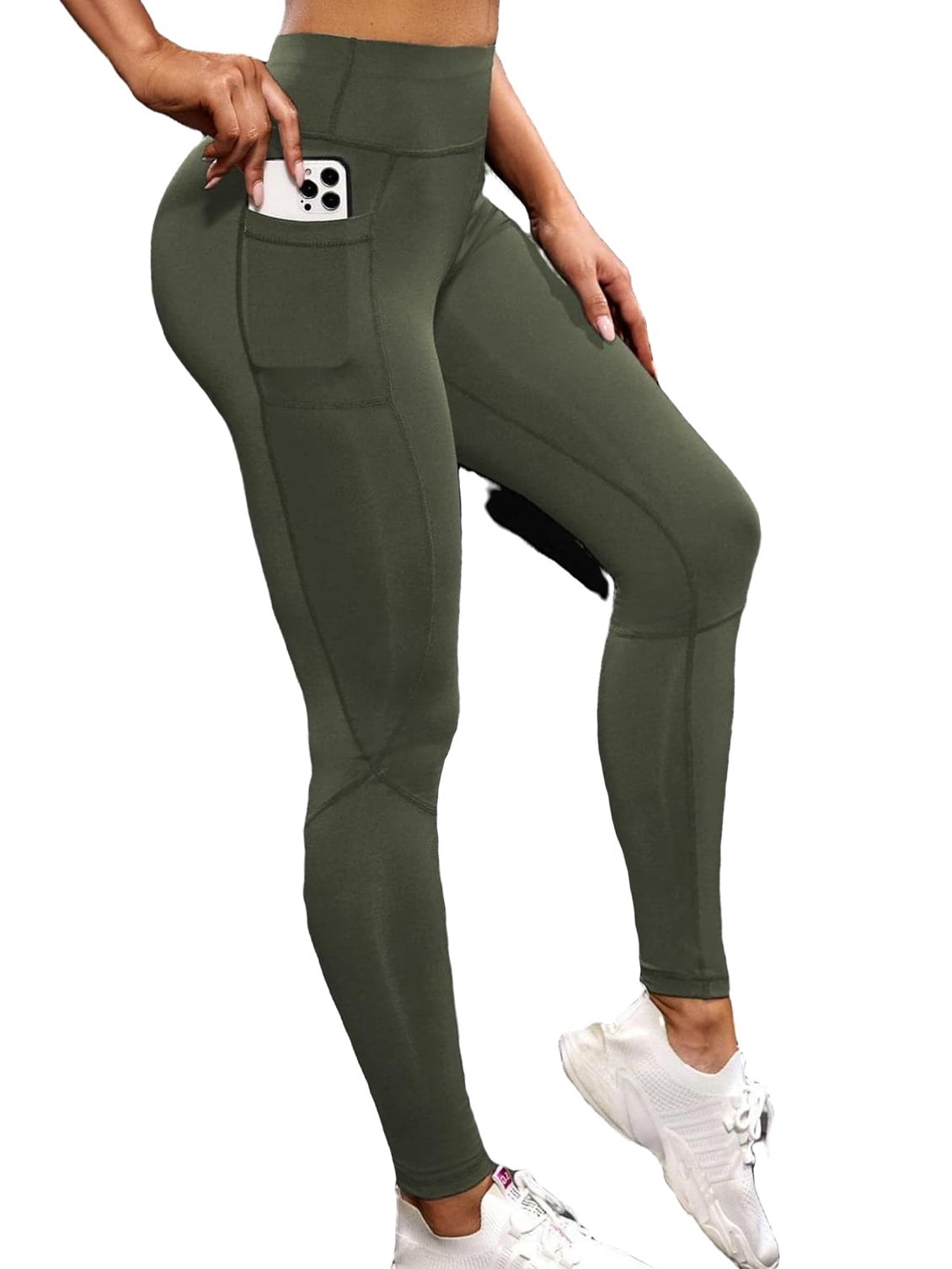 Womens Activewear Sports Leggings Solid Leggings with Phone Pocket Army  Green S - Walmart.com