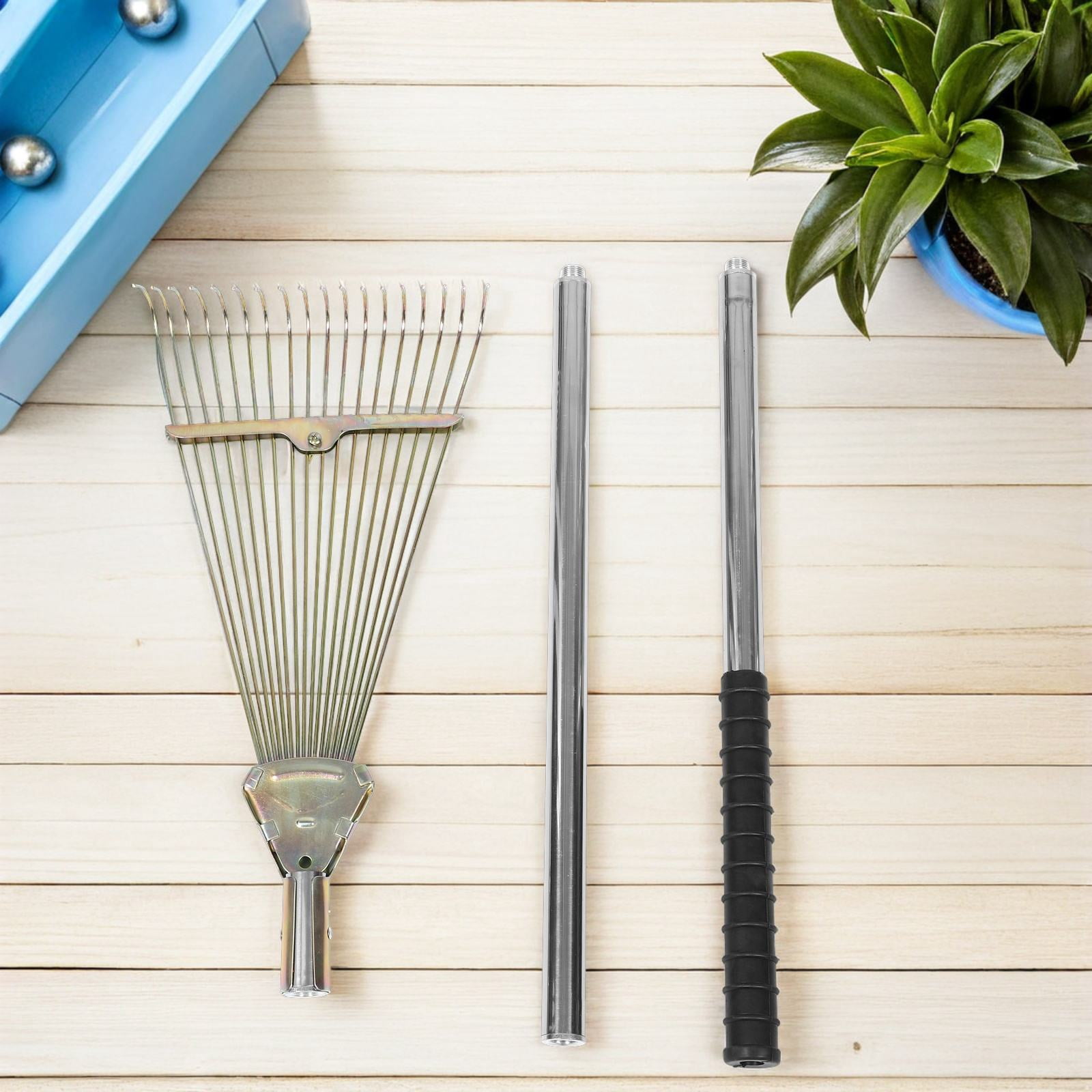 Tineasur Stainless Steel Grass Rake 1Set Silver Garden Tool For Lawn Yard Outdoor Gardening