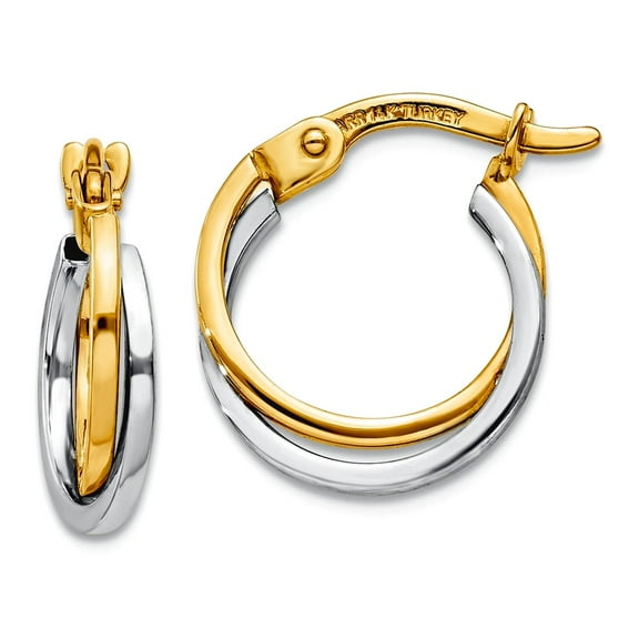 10k Solid Gold Two-tone Polished Hollow Hoop Earrings 14x12mm Wide 3mm Thick Hoop Earring for Women