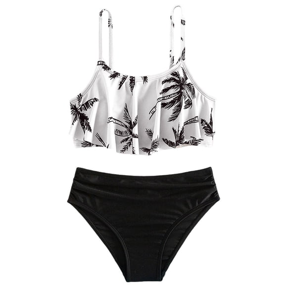 Nwiuh Teen Girl Swimsuits Two Piece Bikini Sets with Chest Pad Size 7-12 Years (Black, 9-10 Years)