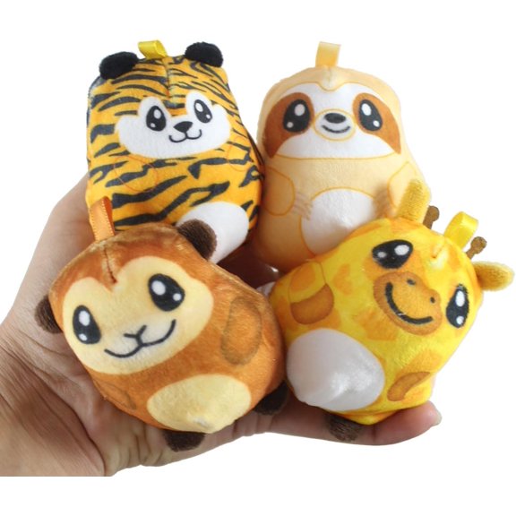 Set of ALL 4 Plush Safari Zoo Animal Sugar Ball - Thick Glue/Gel Stretch Ball - Molasses Syrup Ultra Squishy and Moldable Slow Rise Relaxing Sensory Fidget Stress Toy