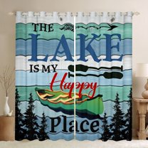 jejeloiu Happy Lake House Blackout Curtains Set of 2 (52x84 Each),Rustic Wooden Planks Window Curtains For Boys Girls