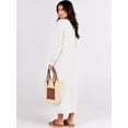 thumbnail image 3 of Women Sweater Dress Long Sleeve Button V Neck Oversized Casual Loose Fall Waffle Knit Long Dress, 3 of 8
