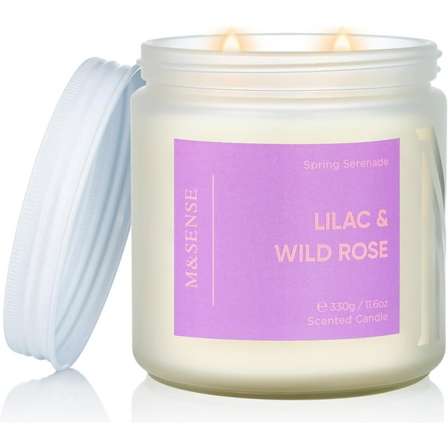 M&SENSE Lilac Wild Rose Scented Candle, 11.6oz Natural Soy Wax Non Toxic Candle for Home, 2 Wick 70Hours Long Lasting Aromatherapy Candle, Romantic Candles Scented for Wife Mom & Girlfriend