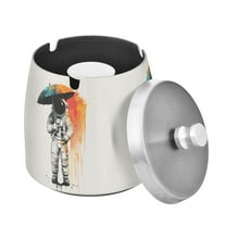 Yayeee Ashtray with Lid for Cigarette Smokeless Stainless Steel Home Ash Holder, White Astronaut