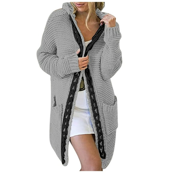 Hooded Cardigan Sweaters for Women Long Knit Open Front Hooded Sweaters Long Sleeve Cardigan Outerwear Coats With Pockets