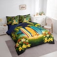 thumbnail image 2 of Castle Fairy Night Tropical Surfboard 7-Piece Twin Bedding,Plumeria Palm Beach Print Bedding Comforter Set,Navy Orange,Navy Blue Reversible, 2 of 7