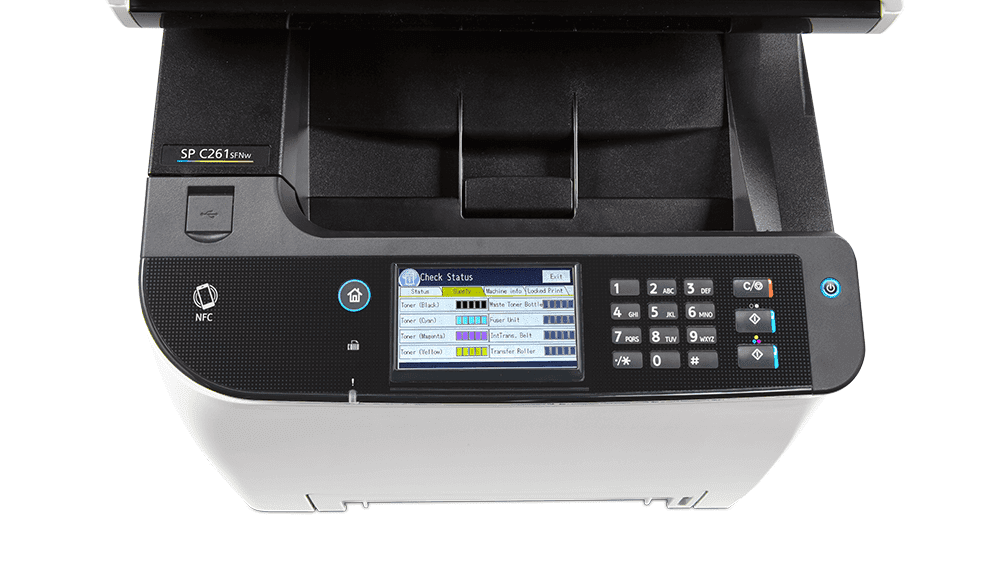 Ricoh SP C261SFNw Color Laser Multifunction Printer – Print, Copy, Scan, Fax, 21 PPM, Duplex, Wireless, 2400 × 600 DPI