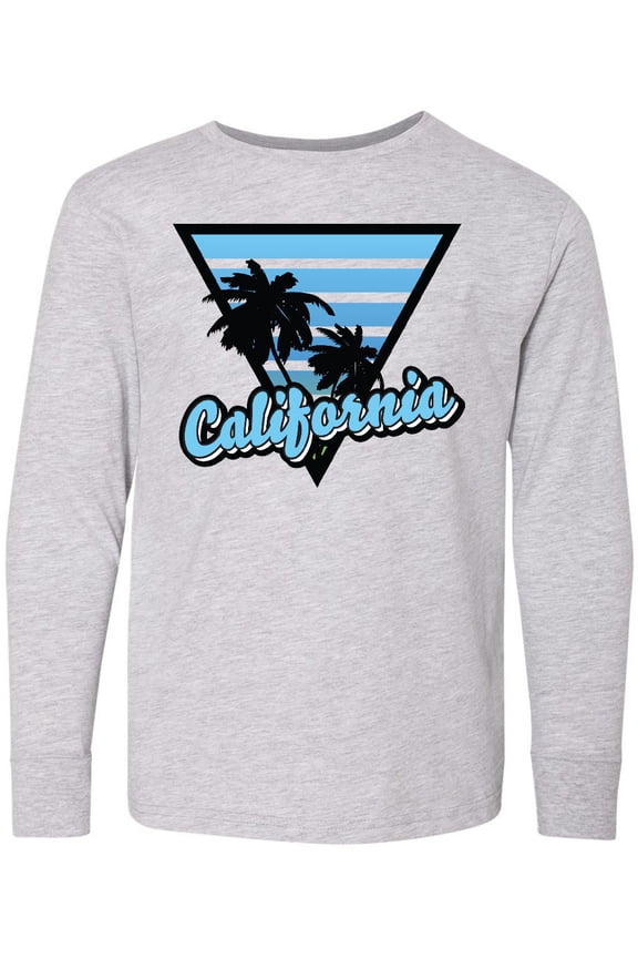 California with Triangle and Palm Trees in Blue Long Sleeve Youth T-Shirt