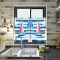 thumbnail image 4 of Yayeee Kitchen Curtains Tier Pair Light Filtering 27"x36" Rod Pocket Short Cafe Window Panel, Green Sailboats, 4 of 7