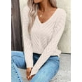 thumbnail image 4 of DOKOTOO Sweaters for Women Knit Hollow Out Crochet Sweater Lightweight V Neck Long Sleeve Fall Pullover Tops, 4 of 9