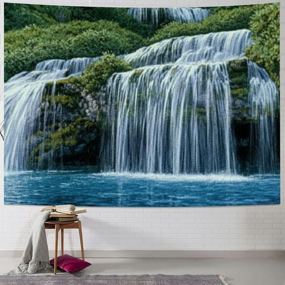 BCIIG Waterfall Tapestry, Majestic Waterfall Landscape Through a Window Imaginary Secret Paradise Print, Wide Wall Hanging for Bedroom Living Room Dorm 40x30inch