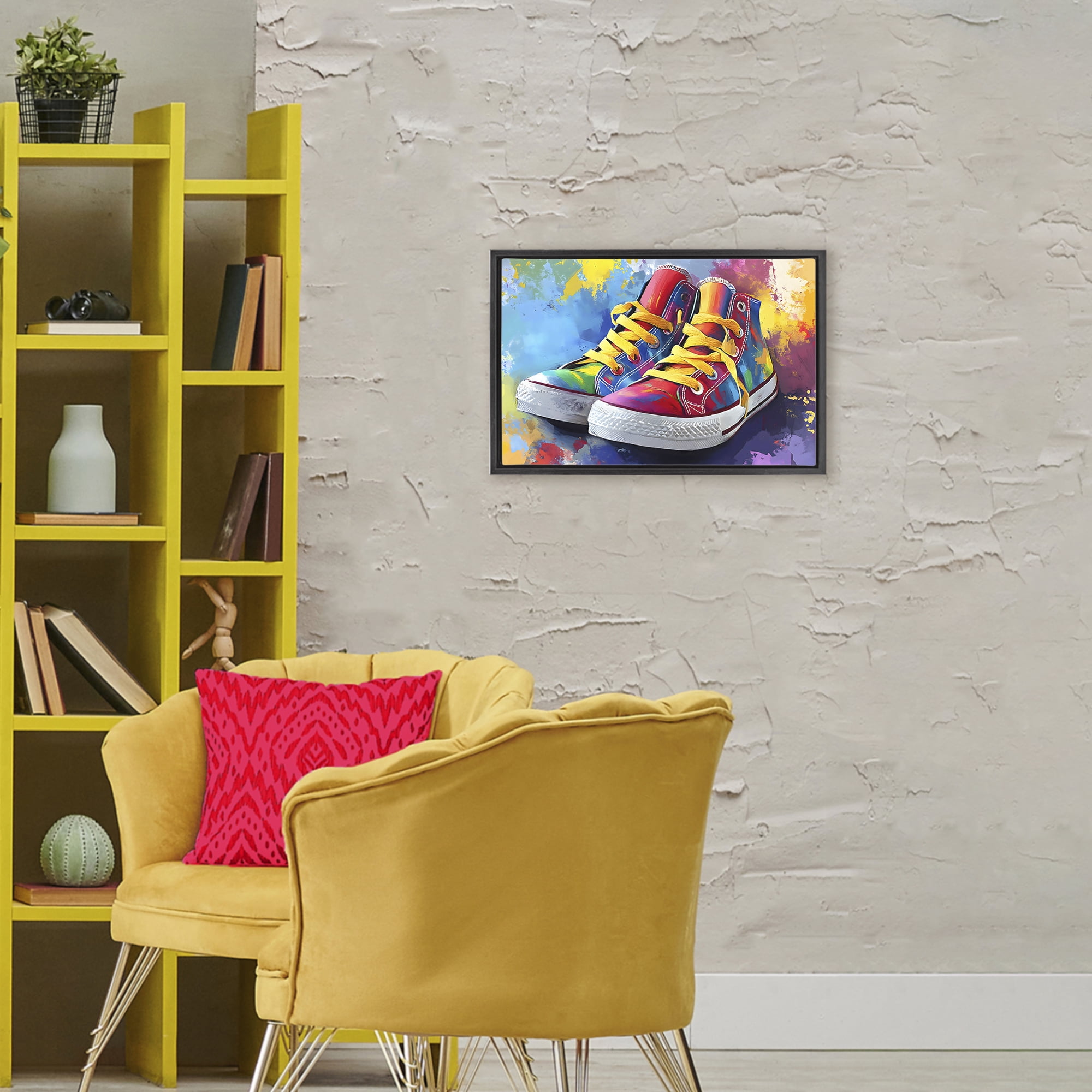 Stupell Industries High Tops with Yellow Laces Black Framed Floater Canvas Wall Art, design by Creative Studio