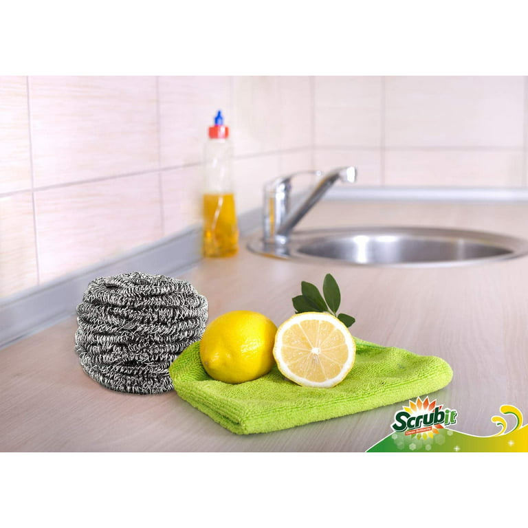 Scrub Time Stainless Steel Dish Scourers |4 Pack| |20g| - Scouring Pad, Pot  Scrubber, Stainless Steel Scrubber, Steel Wool Scrubber, Metal Sponge