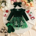thumbnail image 5 of HNMKIU Kids Christmas Jumpsuit Girls Long Sleeve Christmas Romper Bodysuits Dress Headbands Set Christmas Outfit Green - 12-18 Months, 5 of 9