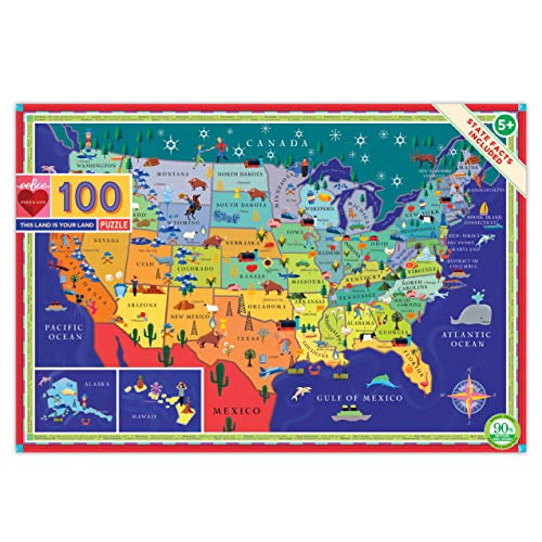 eeBoo United States USA Jigsaw Puzzle for Kids, This Land is Your Land, 100 Pieces