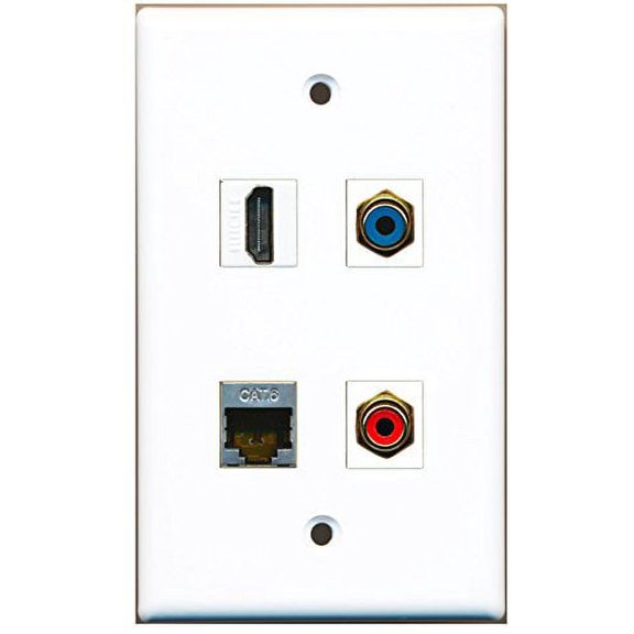 RiteAV - 1 Port HDMI 1 Port RCA Red 1 Port RCA Blue 1 Port Shielded Cat6 Ethernet Wall Plate