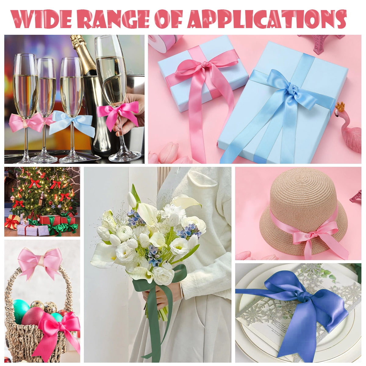 10Rolls Solid Color Satin Ribbon, Ribbon for Flower Bouquet, Bouquet Ribbon for Flowers, Solid Fabric Ribbon Roll, Ribbons for Crafts