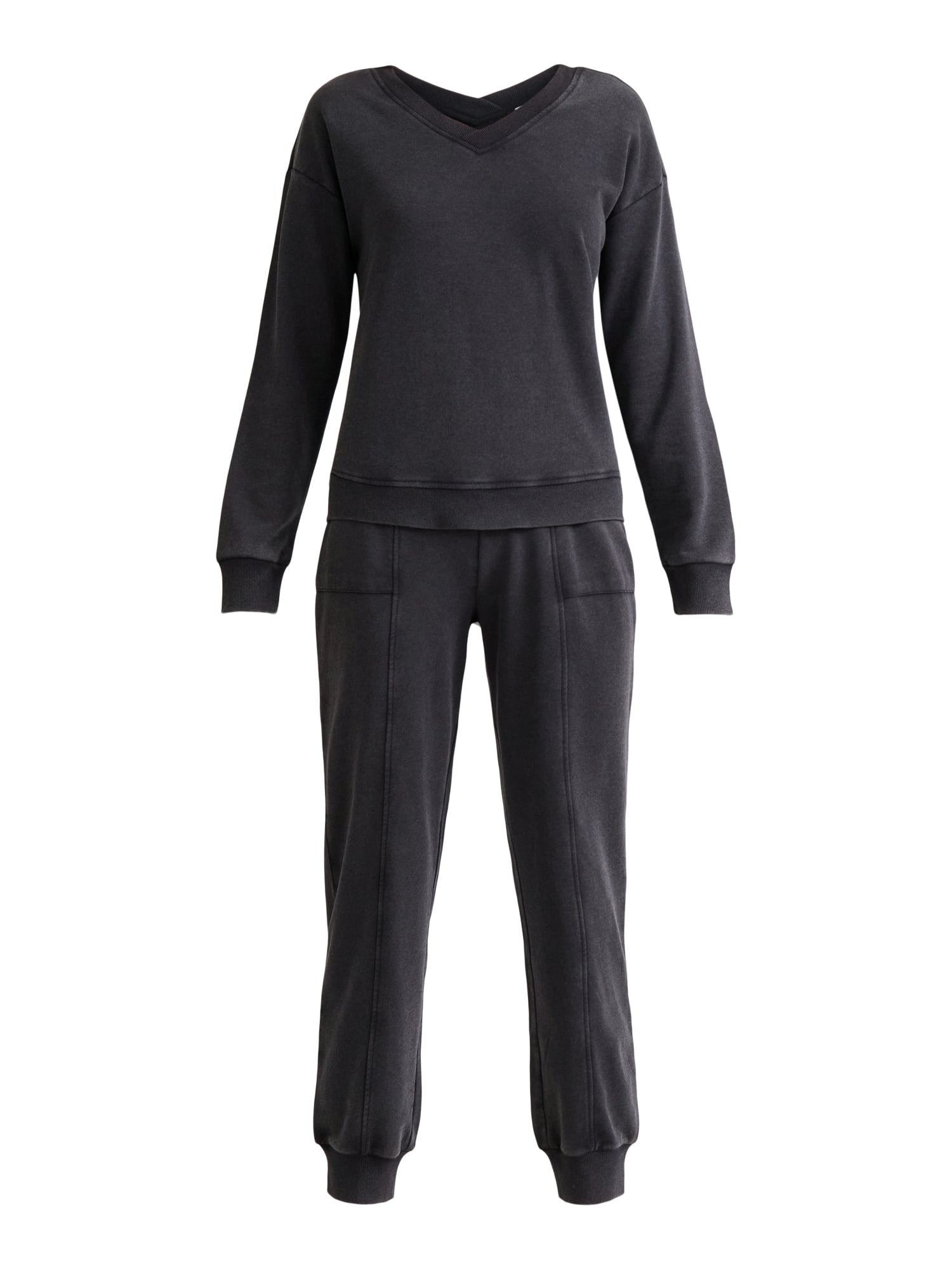 Time and Tru Women's and Women’s Plus French Terry Sweatshirt and Joggers Set, 2-Piece, Sizes XS-4X
