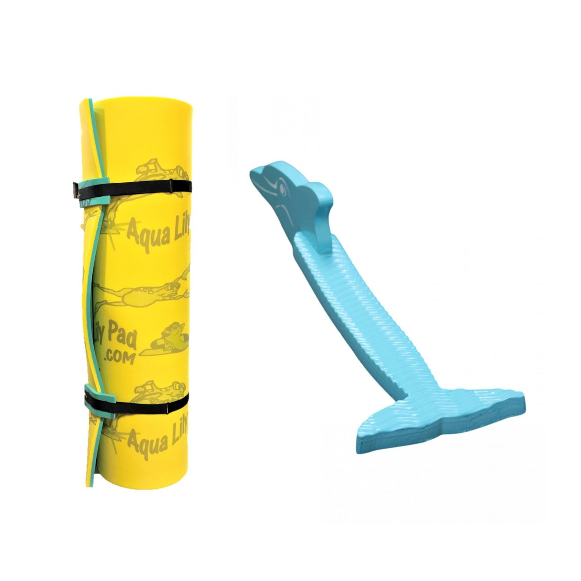 Aqua Lily Pad 15' Floating Foam Island with Dolphin Pool Noodle, Aqua