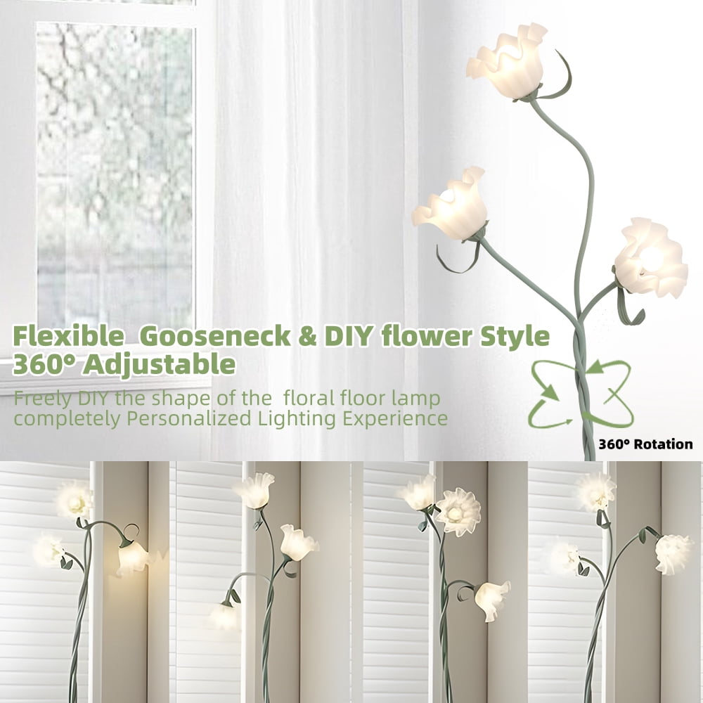 Elinkume Floral Floor Lamp, Modern 3-Head Living Room Lamp, 60 Watt 15.7*15.7*66 Inch