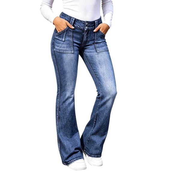ATOYSOY Women's Flare Bottom Jeans High Waisted Wide Leg Jeans Stretchy Denim Pants