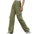 thumbnail image 2 of yievot Women High Waisted Cargo Pants Wide Leg Casual 6 Pockets Hiking Military Tactical Pants, 2 of 7