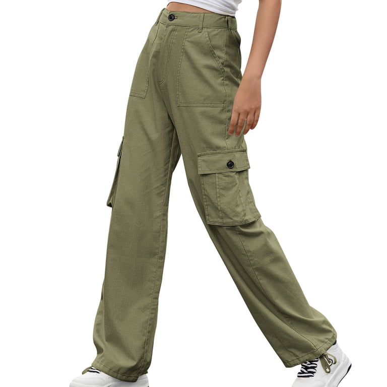 RYRJJ Women's High Waisted Cargo Pants Travel Y2K Baggy Hiking