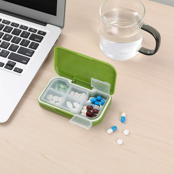 Hovmgk Portable VC Storage Box with Double-Layer Sealing, 6 Compartment Organizer, Travel-Friendly Vitamin Case, Waterproof & Space-Saving for Vitamins & Small Items, White/Blue/Green/Yellow
