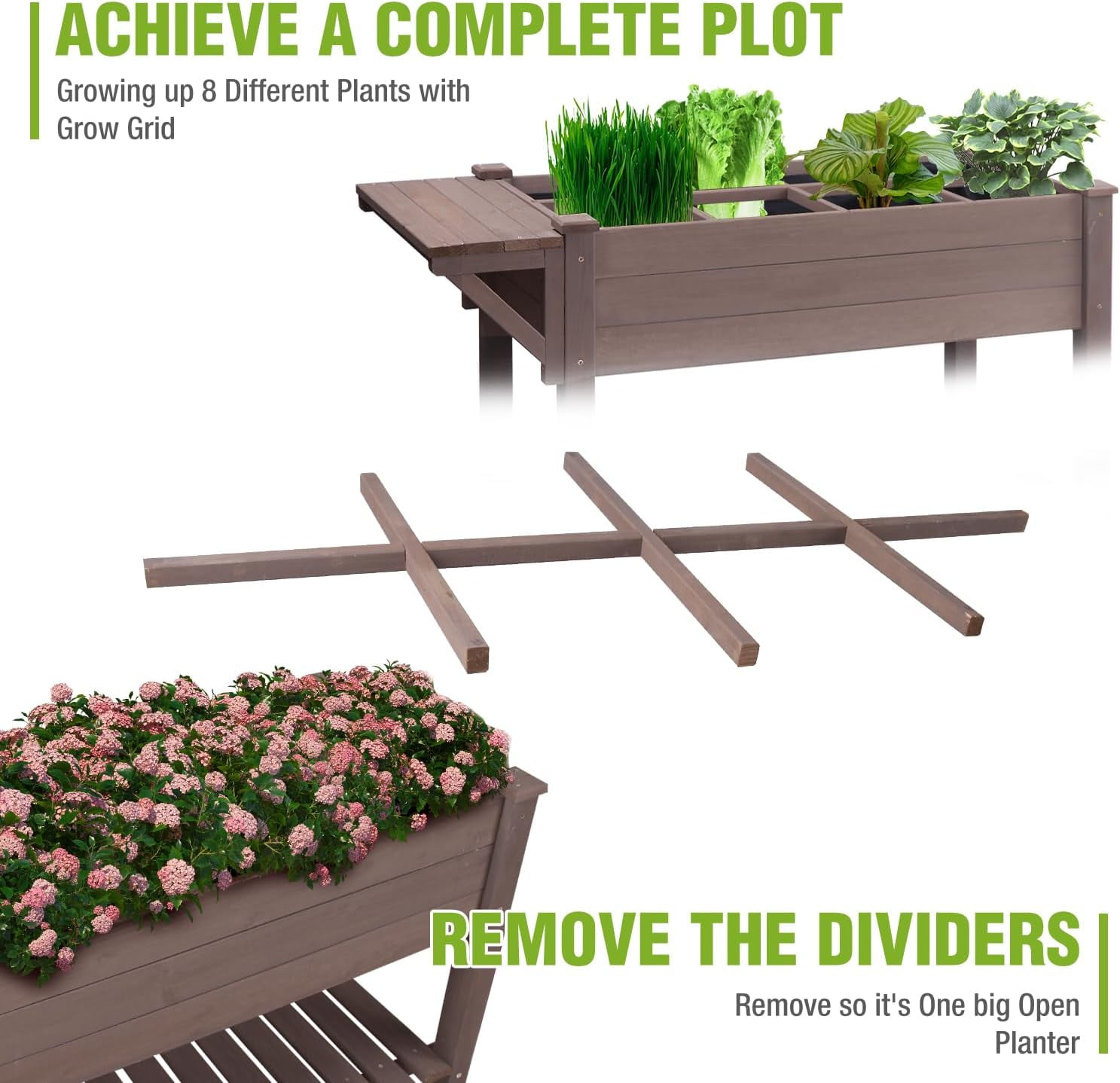 MEDEHOO Elevated Wooden Planter Box with Locking Casters - 52.7" L x 22" W x 30" H Raised Garden Bed, Removable Liner & 230lb Weight Capacity for Outdoor Plants