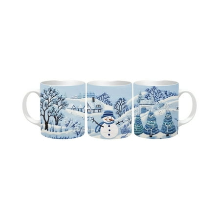 Christmas Snowman Collection 11oz Mug Handmade, Sublimated with Embroidery Illusion, Home Decor. (Blue)