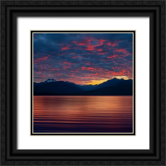 Jaynes Gallery 26x26 Black Ornate Wood Framed with Double Matting Museum Art Print Titled - Washington State-Seabeck Sunset over Hood Canal