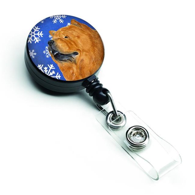 Chow Chow Winter Snowflakes Holiday Retractable Badge Reel