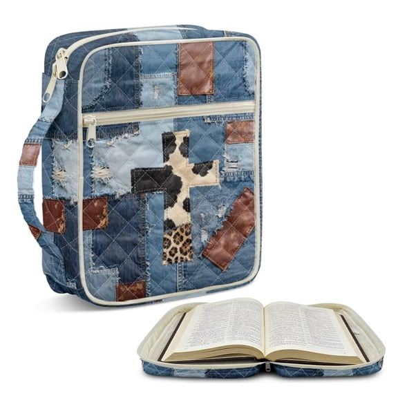 Psesaysky Waterproof Bible Carrying Bag Bible Case for Women Roomy Scripture Book Handbag with Front Zipper Pocket Portable Bibles Holder Christian Church Essential - Jeans Blue