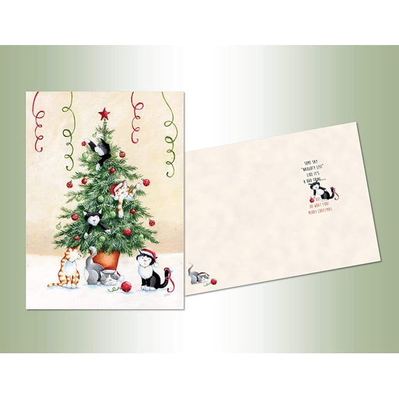 LPG Greetings Cats Playing with Ornaments in Tree Box of 18 Christmas Cards