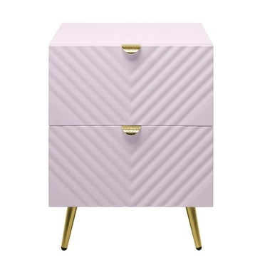 Modern Gaines Nightstand, with 2 Drawers, Pink High Gloss Finish, Chic Style to Any Room