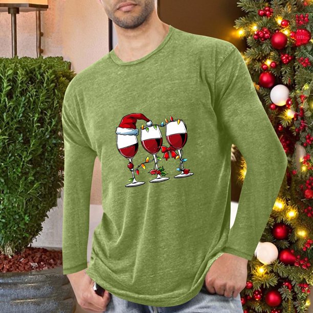 Blusas y camisas de manga larga con cuello redondo para hombre, deportivas, fitness, hogar, pijamas navideños estampados, camiseta de manga larga con cuello redondo, blusa de poliéster para hombre