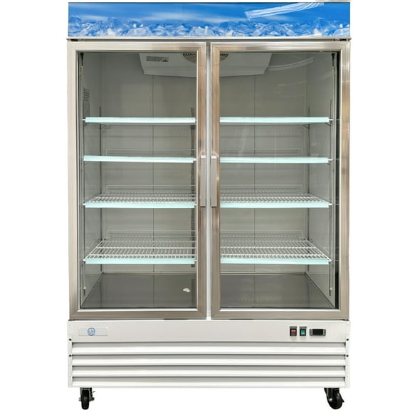 53 in. Two Swing Self-Closing Glass Door Commercial Upright Reach-In Freezer in Stainless Steel 45 Cu. ft.
