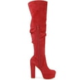 thumbnail image 3 of BLISSFUL STEP Platform Round Toe Zipper Slouch Chunky Heel Over the Knee Boots Red 9, 3 of 6