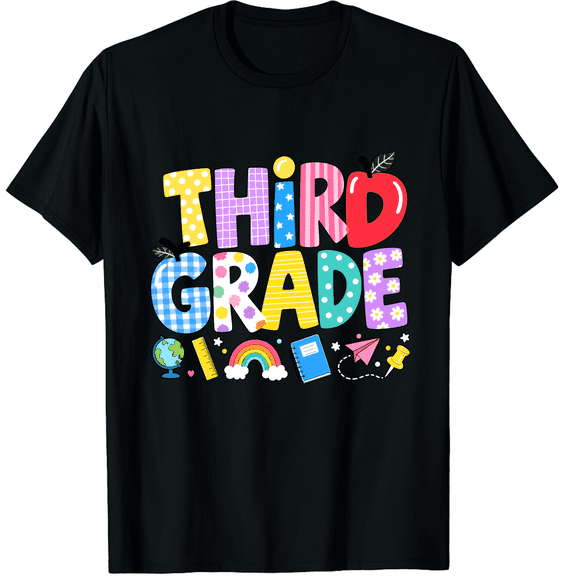 KeHetSoft Third Grade Teacher School Supply Rainbow Cotton Unisex T-Shirt