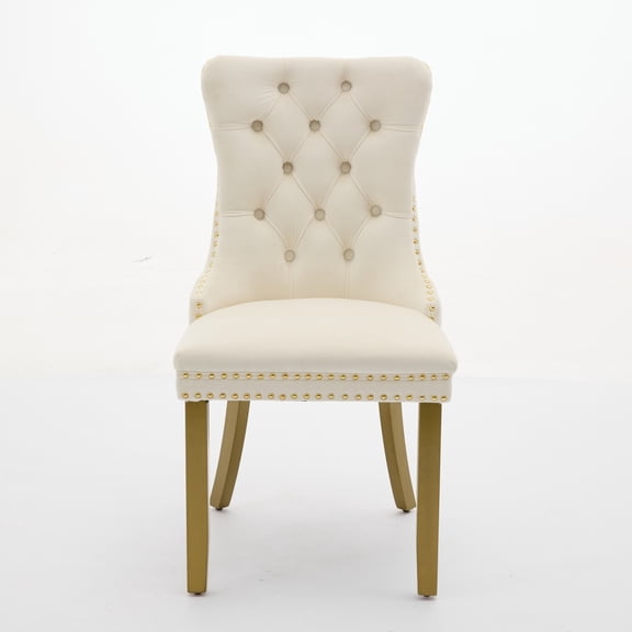 Gearwell Upholstered Dining Chairs, Set of 2 Blue Velvet Kitchen Side Chairs with Tufted Backs, Lion Head Pull Rings, Nailhead Trim and Gold-Tone Wood Legs for Dining Room